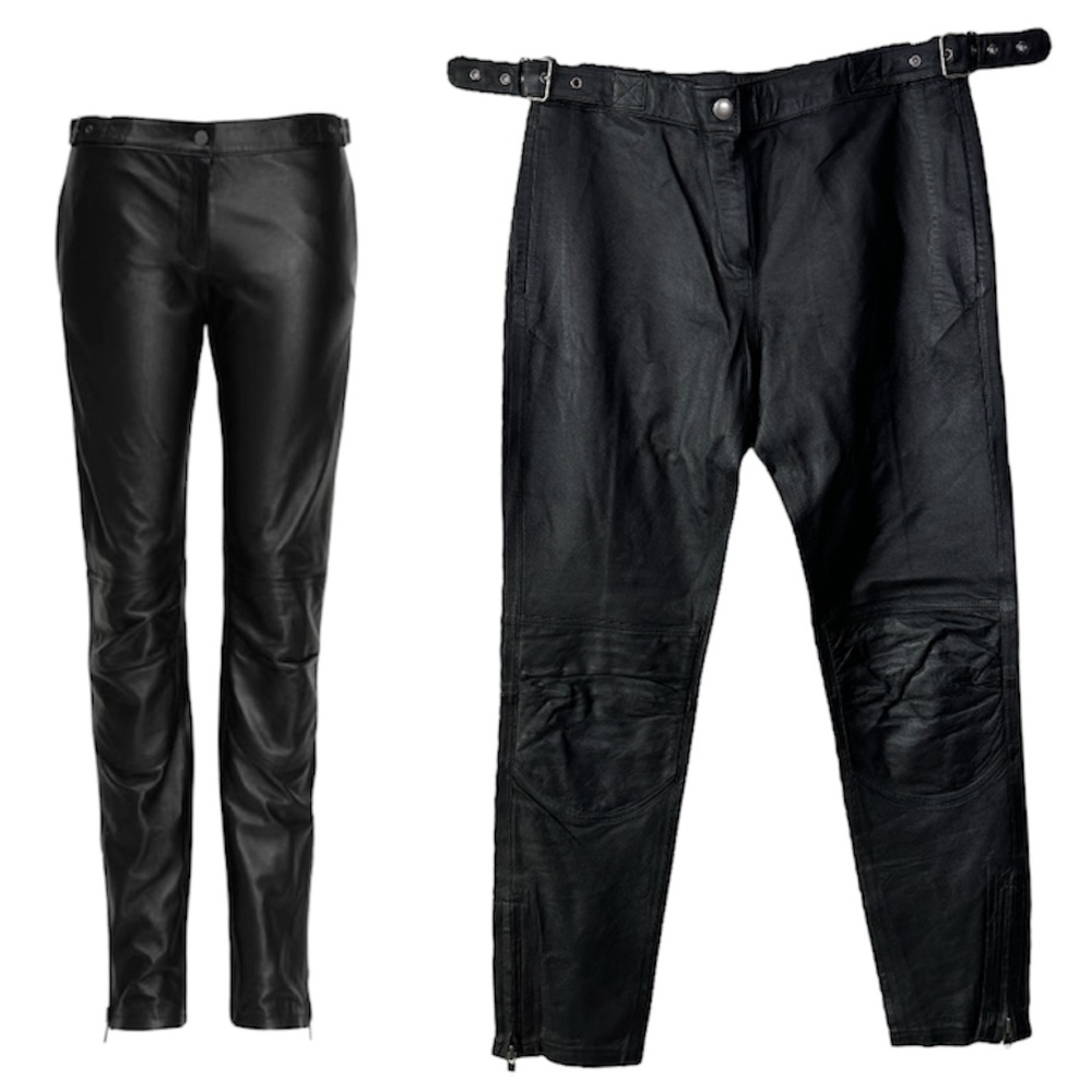 H&M Studio Exclusive Collection Genuine Leather Side Buckle Biker Pants Size 8